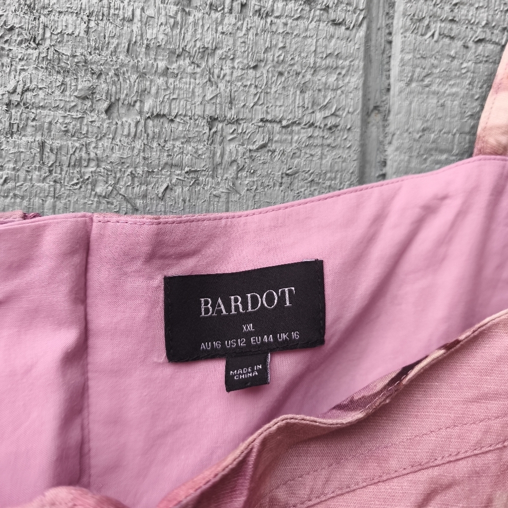 RARE Bardot Lila Linen Corset Puff Sleeve Floral Mini Dress sz 12 Mauve Milkmaid - Picture 7 of 16